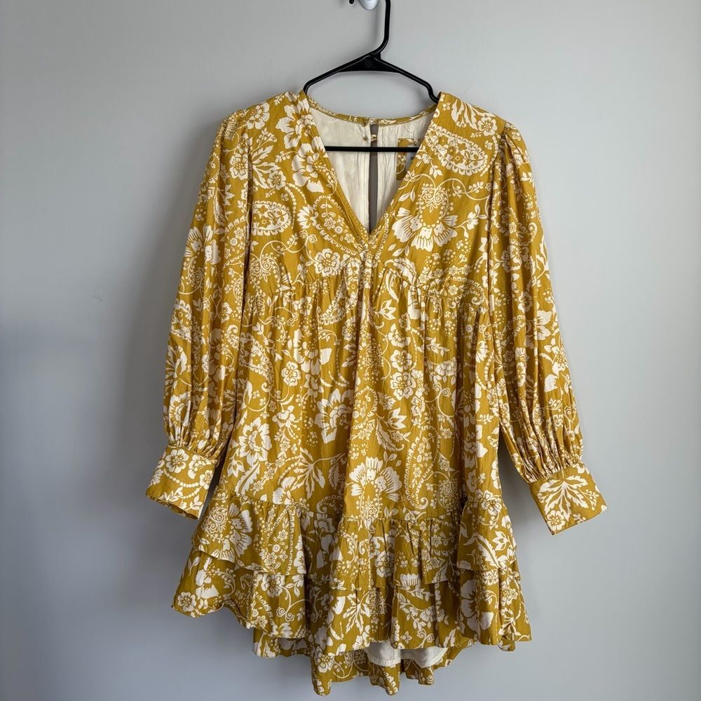 Anthropologie Maeve V-Neck Frill Puff Sleeve Floral Mini Dress XXS NWT